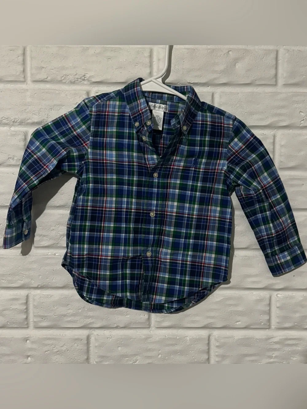 Ralph Lauren Plaid Button Down Shirt Boys Infant 24m Blue Green Cotton